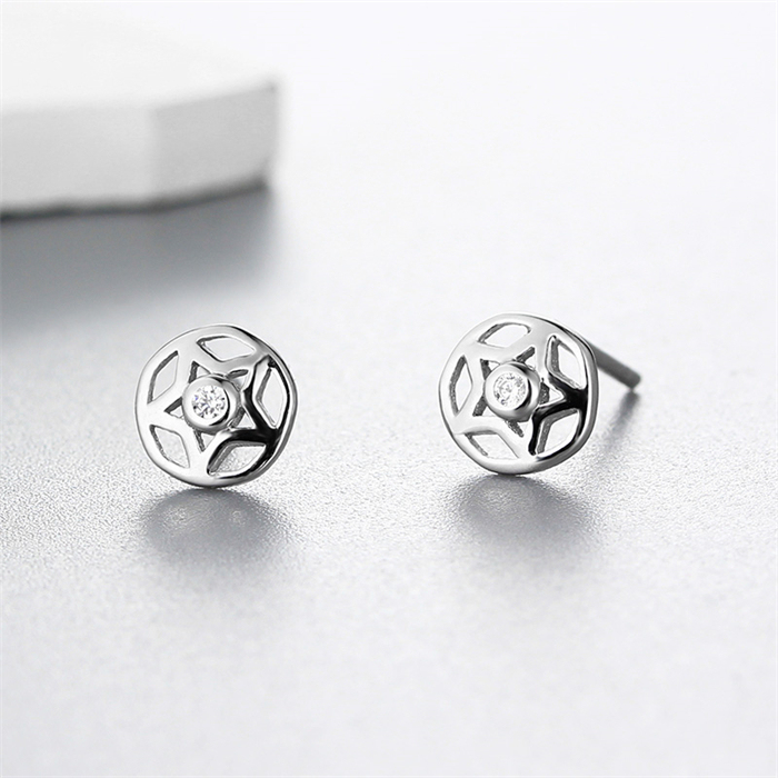 925 Sterling Silver Round Star Stud Earrings