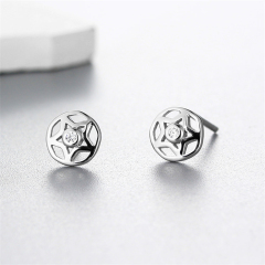 925 Sterling Silver Round Star Stud Earrings