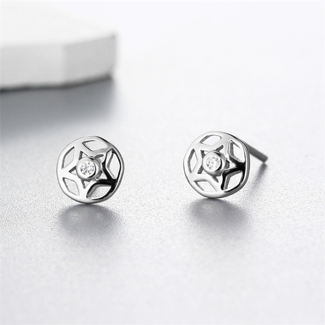 925 Sterling Silver Round Star Stud Earrings
