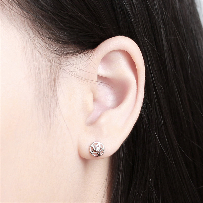 925 Sterling Silver Round Star Stud Earrings