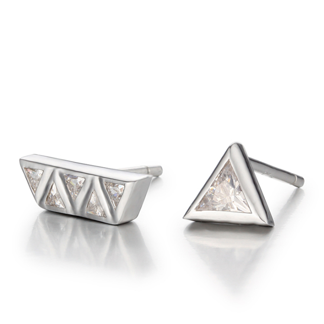925 Sterling Silver Triangle And Trapezoid Cubic Zirconia Stud Earrings