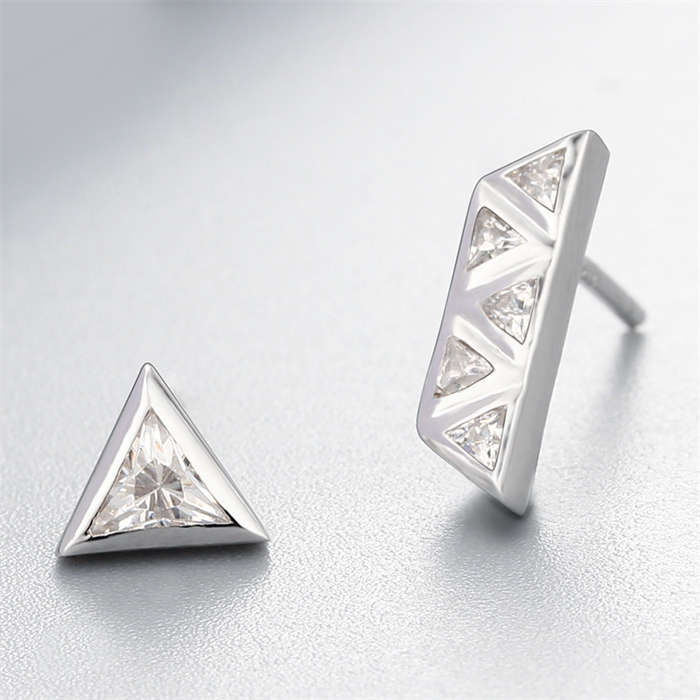 925 Sterling Silver Triangle And Trapezoid Cubic Zirconia Stud Earrings