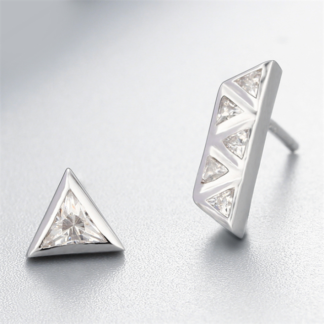 925 Sterling Silver Triangle And Trapezoid Cubic Zirconia Stud Earrings