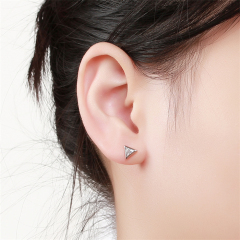 925 Sterling Silver Triangle And Trapezoid Cubic Zirconia Stud Earrings