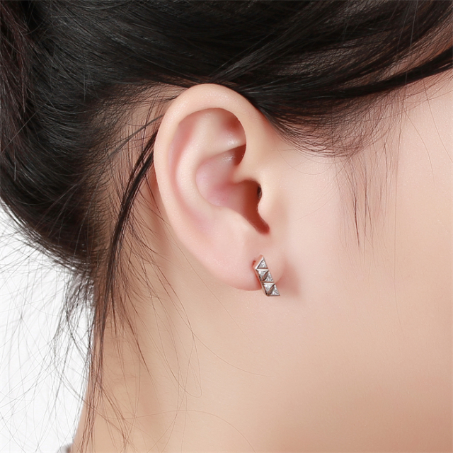 925 Sterling Silver Triangle And Trapezoid Cubic Zirconia Stud Earrings