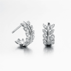 925 Sterling Silver CZ Curved Leaf Stud Earrings