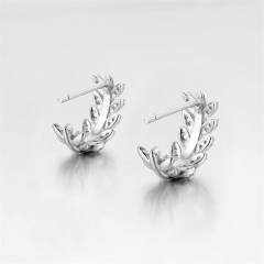 925 Sterling Silver CZ Curved Leaf Stud Earrings