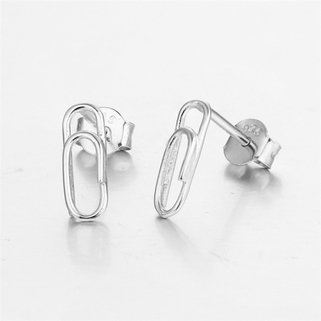 925 Sterling Silver Paperclip Stud Earrings