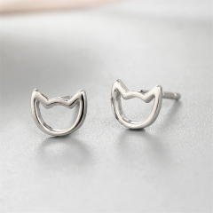 925 Sterling Silver Cute Simple Hollow Cat Stud Earrings