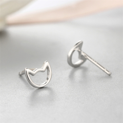 925 Sterling Silver Cute Simple Hollow Cat Stud Earrings