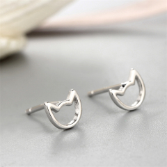 925 Sterling Silver Cute Simple Hollow Cat Stud Earrings