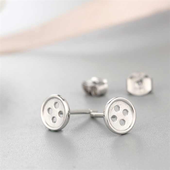 925 Sterling Silver Round Button Stud Earrings