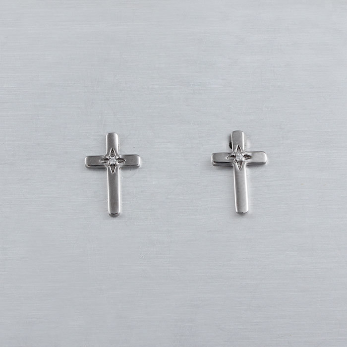 925 Sterling Silver CZ Cross Stud Earrings
