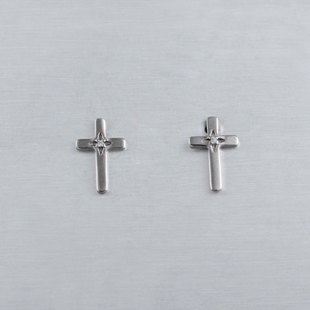 925 Sterling Silver CZ Cross Stud Earrings