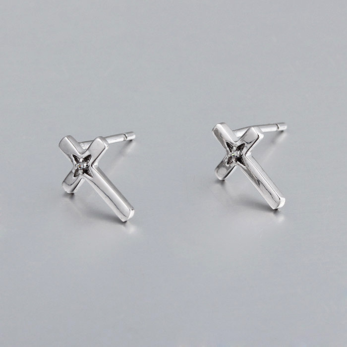 925 Sterling Silver CZ Cross Stud Earrings