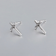 925 Sterling Silver CZ Cross Stud Earrings