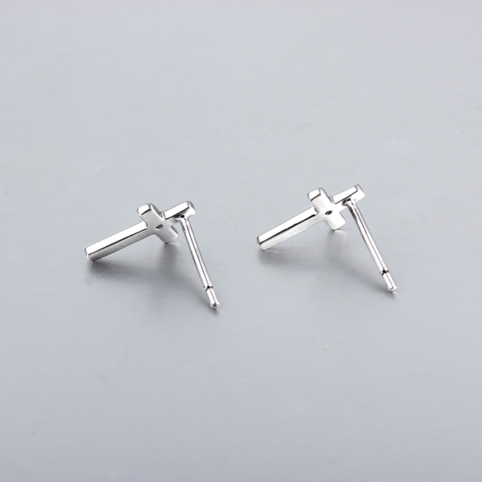 925 Sterling Silver CZ Cross Stud Earrings