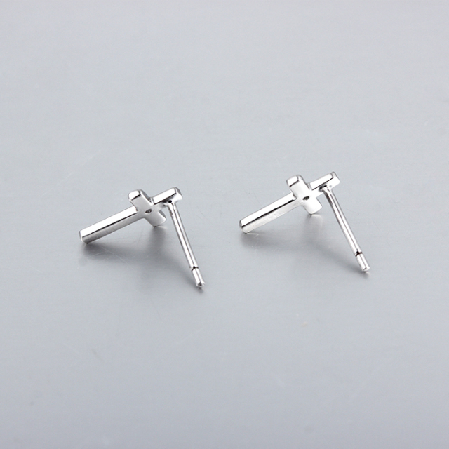 925 Sterling Silver CZ Cross Stud Earrings