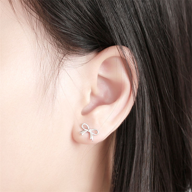 925 Sterling Silver Bow Stud Earrings