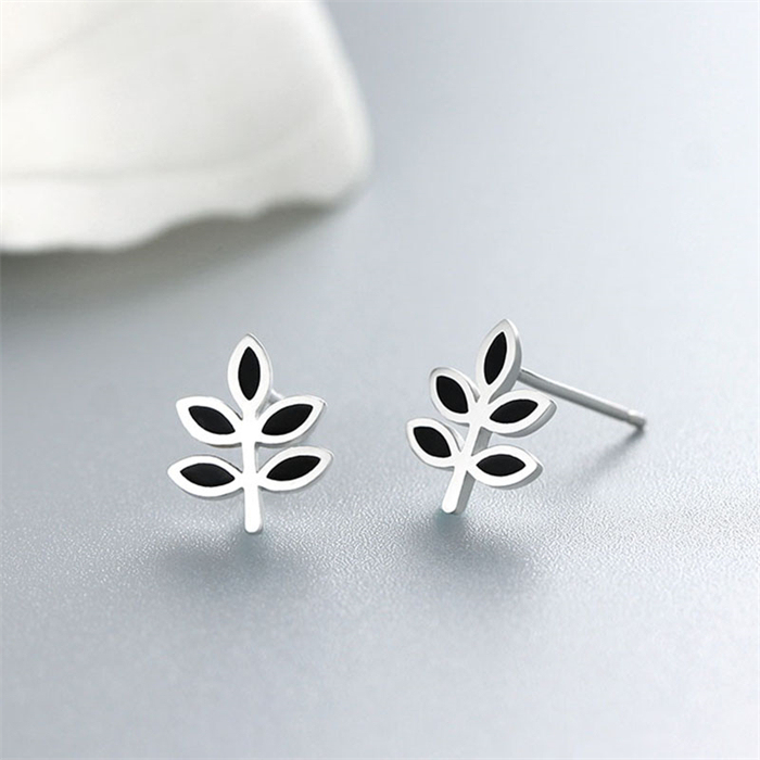 925 Sterling Silver Enamel Leaf Stud Earrings