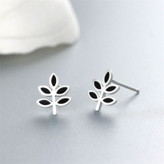 925 Sterling Silver Enamel Leaf Stud Earrings