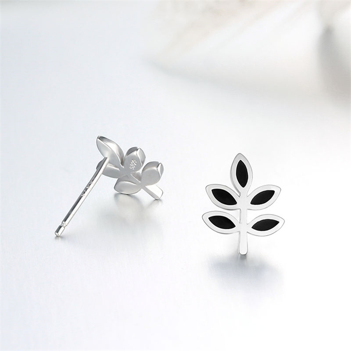 925 Sterling Silver Enamel Leaf Stud Earrings