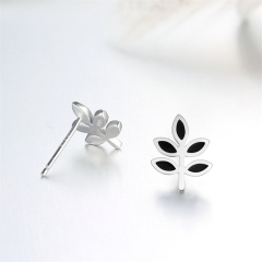 925 Sterling Silver Enamel Leaf Stud Earrings