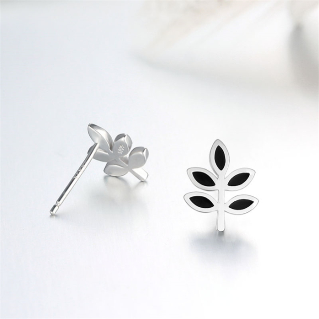 925 Sterling Silver Enamel Leaf Stud Earrings