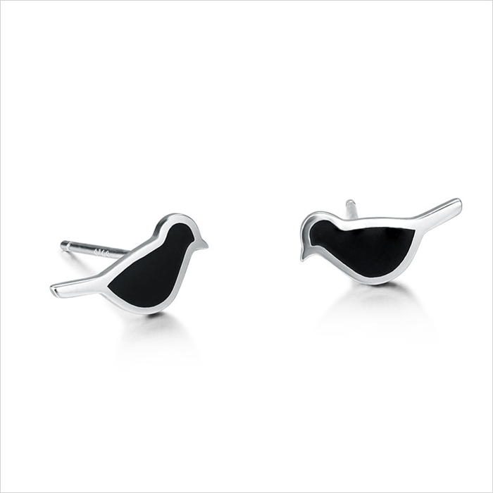 925 Sterling Silver Enamel Bird Stud Earrings