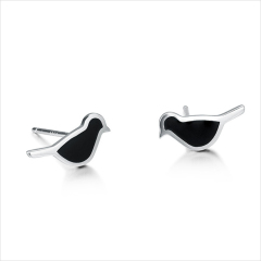 925 Sterling Silver Enamel Bird Stud Earrings