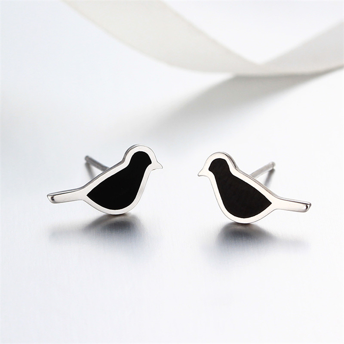 925 Sterling Silver Enamel Bird Stud Earrings
