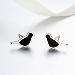 925 Sterling Silver Enamel Bird Stud Earrings