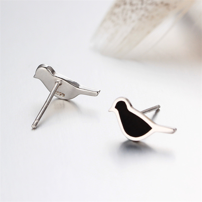 925 Sterling Silver Enamel Bird Stud Earrings