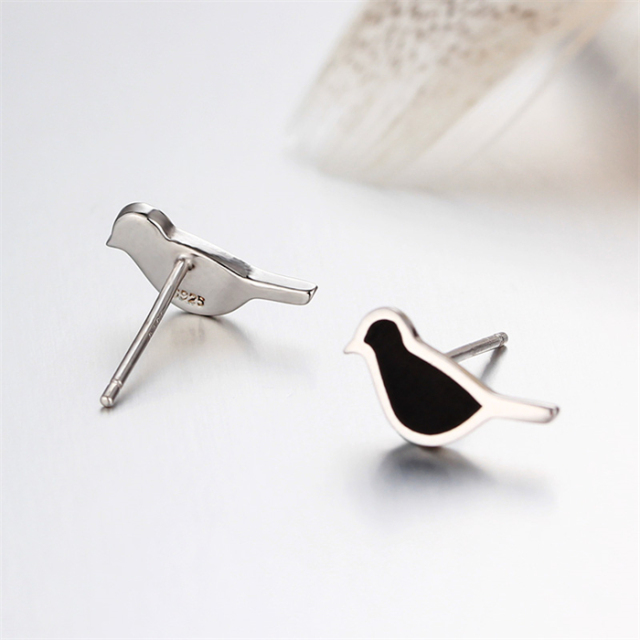 925 Sterling Silver Enamel Bird Stud Earrings