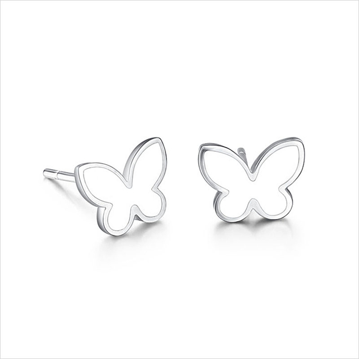 925 Sterling Silver Enamel Butterfly Stud Earrings