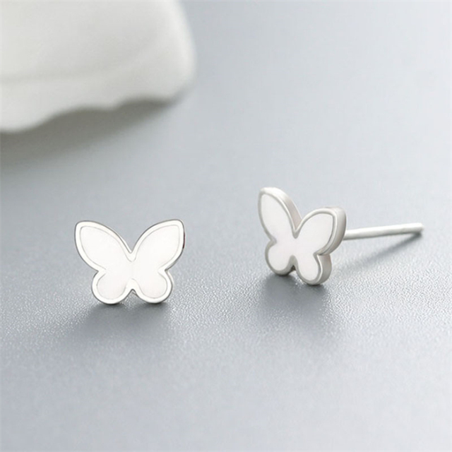 925 Sterling Silver Enamel Butterfly Stud Earrings