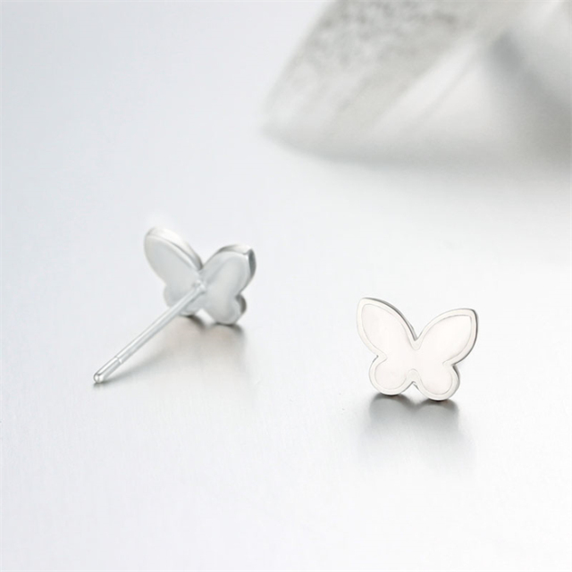 925 Sterling Silver Enamel Butterfly Stud Earrings
