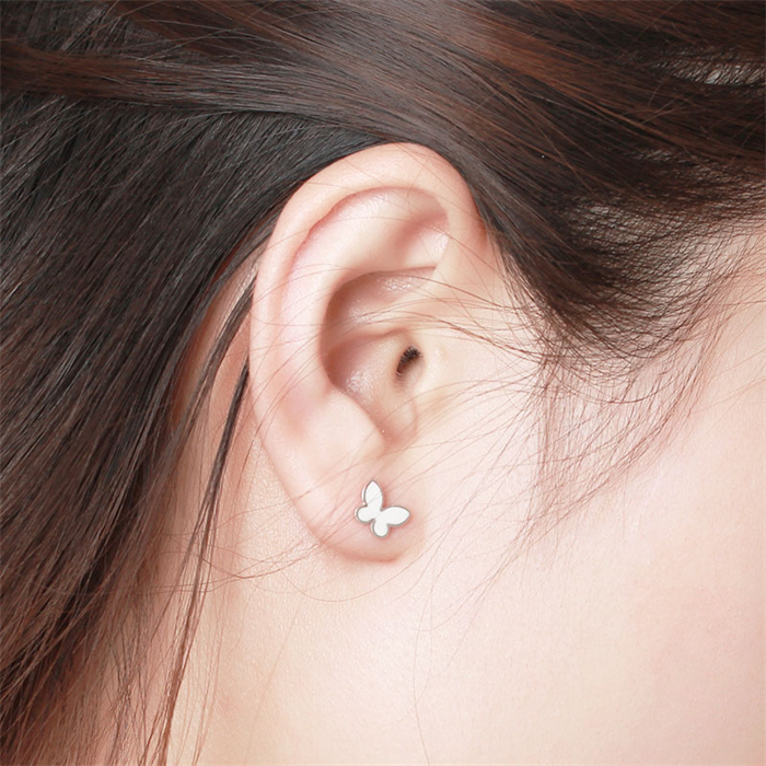 925 Sterling Silver Enamel Butterfly Stud Earrings