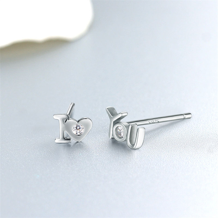 925 Sterling Silver CZ Letter Stud Earrings