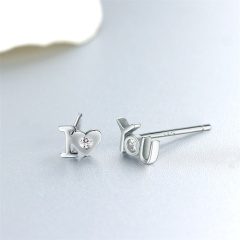 925 Sterling Silver CZ Letter Stud Earrings