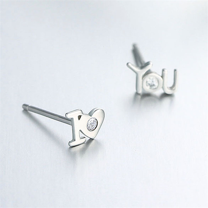 925 Sterling Silver CZ Letter Stud Earrings