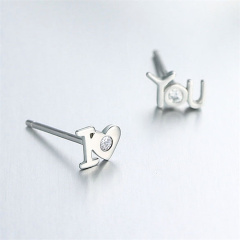 925 Sterling Silver CZ Letter Stud Earrings