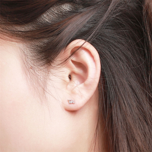 925 Sterling Silver CZ Letter Stud Earrings