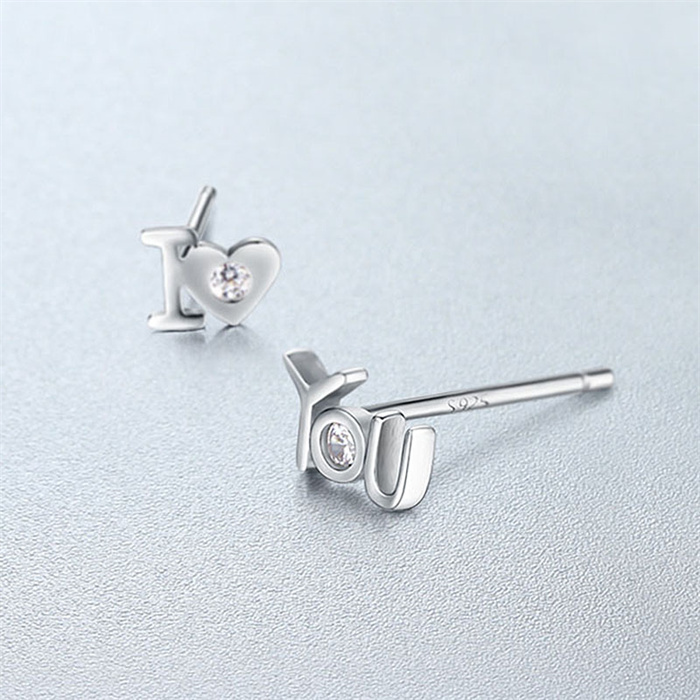 925 Sterling Silver CZ Letter Stud Earrings