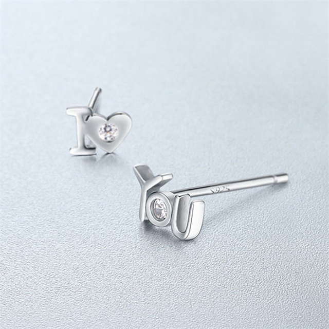925 Sterling Silver CZ Letter Stud Earrings