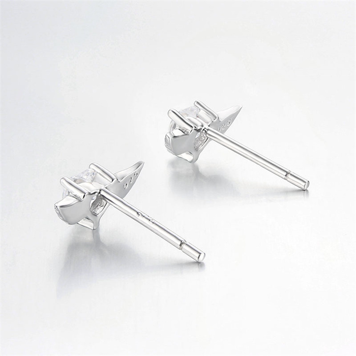 925 Sterling Silver Heart CZ Wings Stud Earrings