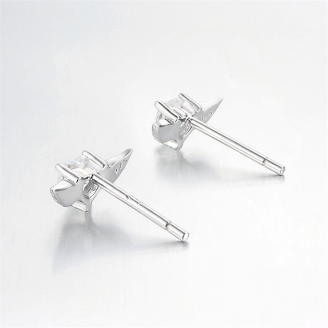 925 Sterling Silver Heart CZ Wings Stud Earrings