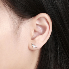 925 Sterling Silver Heart CZ Wings Stud Earrings