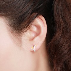 925 Sterling Silver Brushed Two-Tone Tree Stud Earrings