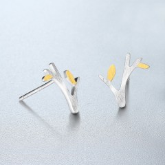 925 Sterling Silver Brushed Two-Tone Tree Stud Earrings